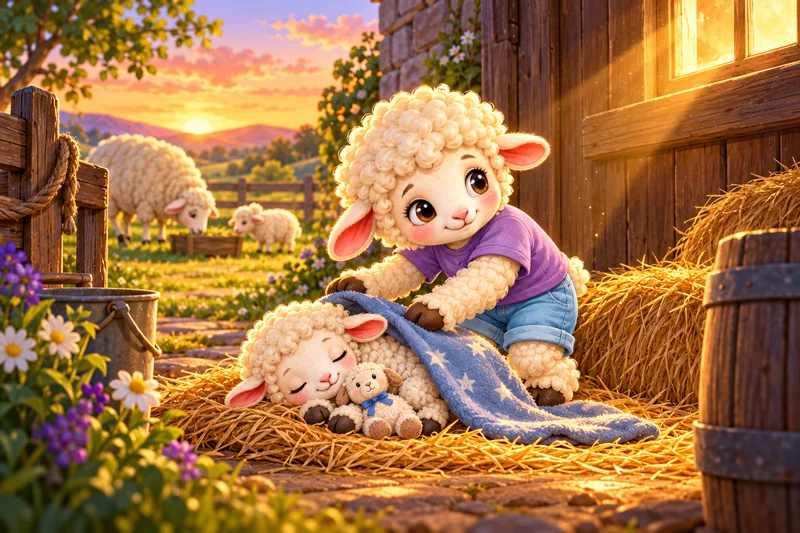 الخروف خالد يغطّي الحمل الصغير وهو نائم